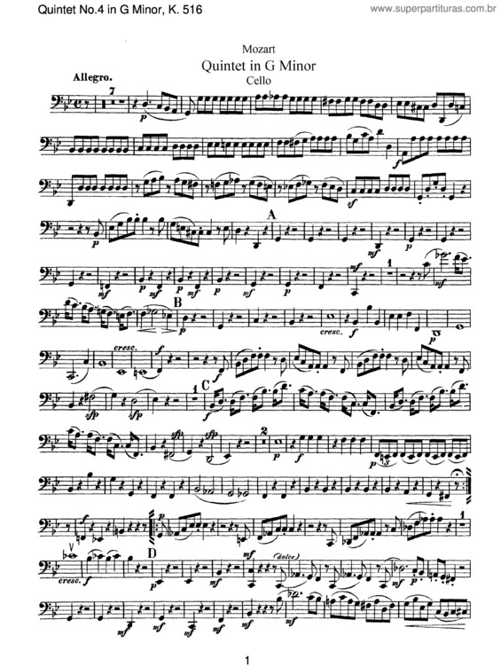 Partitura da música String Quintet No. 4 v.6