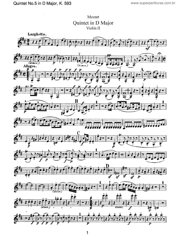 Partitura da música String Quintet No. 5 v.3