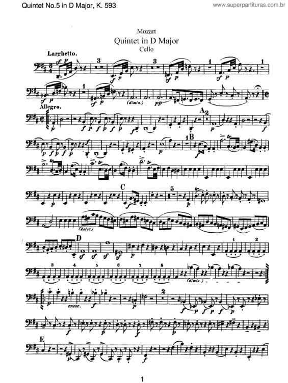 Partitura da música String Quintet No. 5 v.6
