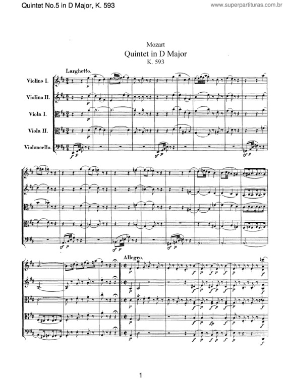Partitura da música String Quintet No. 5