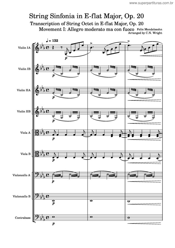 Partitura da música String Sinfonia, Op.20 – Felix Mendelssohn Bartholdy