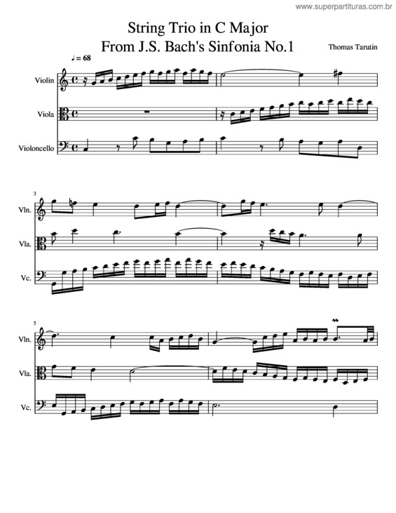 Partitura da música String Trio In C Major From J.S. Bach`S Sinfonia No.1