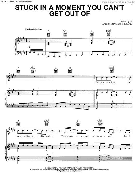 Partitura da música Stuck In A Moment You Cant Get Out Of