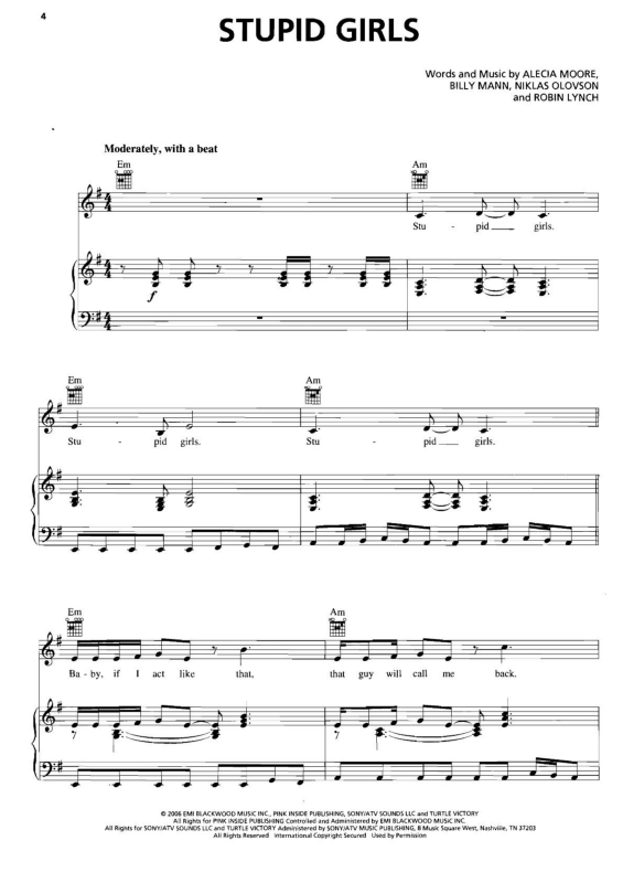 Partitura da música Stupid Girls