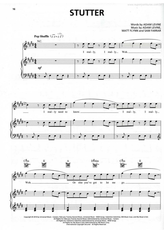 Partitura da música Stutter