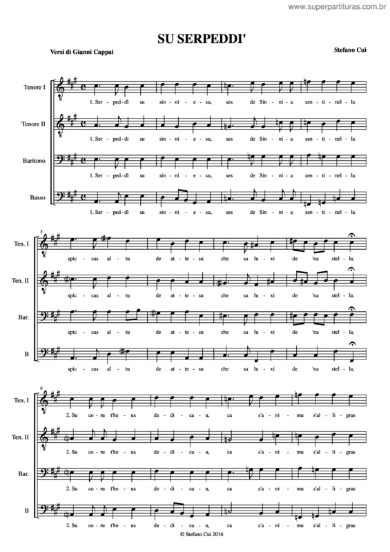 Partitura da música Su Serpeddì