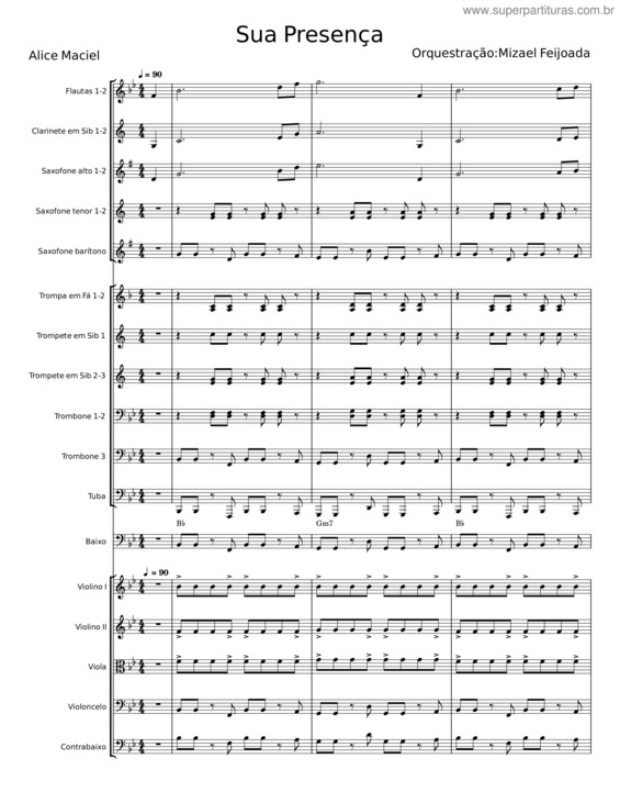 Partitura da música Sua Presença – Mizael Feijoada