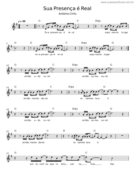 Partitura da música Sua Presença É Real