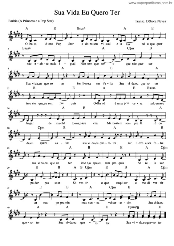 Partitura da música Sua Vida Eu Quero Ter