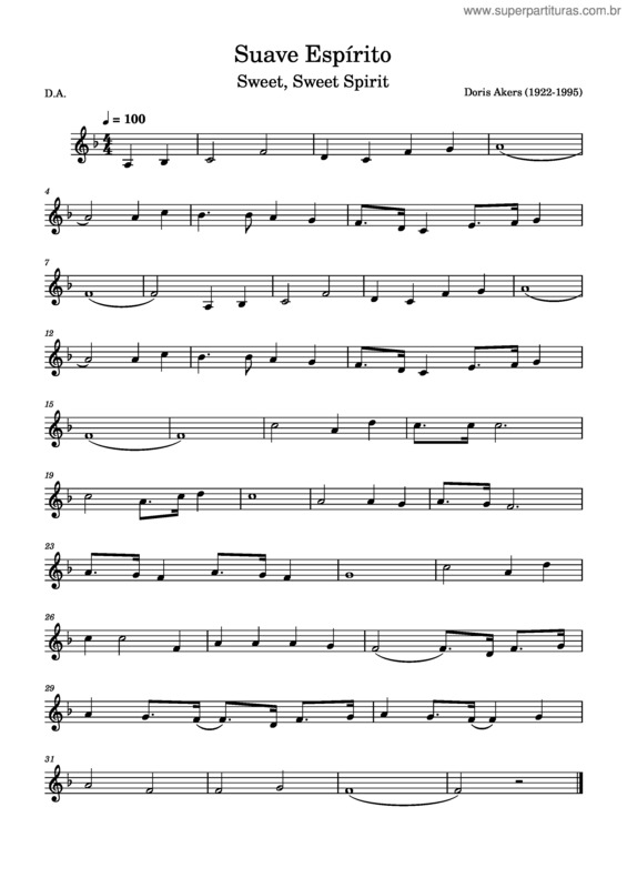 Partitura da música Suave Espírito – Doris Akers Suave Espírito