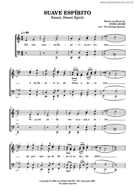 Partitura da música Suave Espírito – Doris Akers