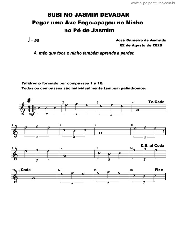 Partitura da música Subi No Jasmim Devagar