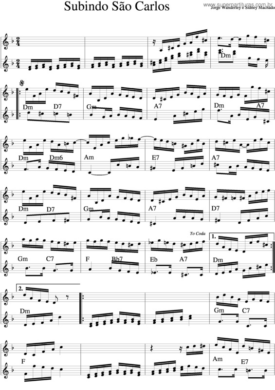 Partitura da música Subindo São Carlos