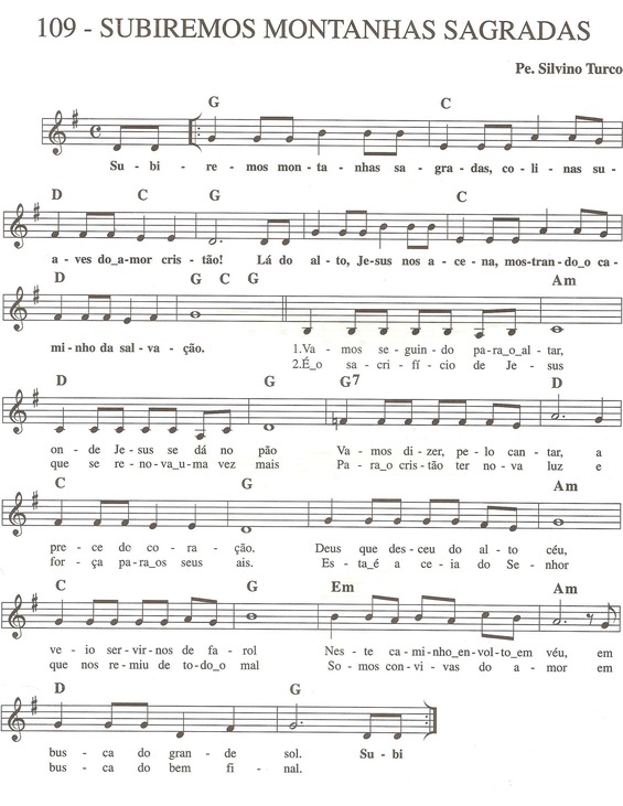 Partitura da música Subiremos Montanhas Sagradas