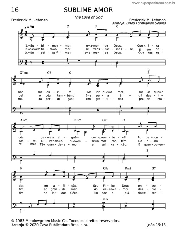 Partitura da música Sublime Amor – Frederick M Lehman