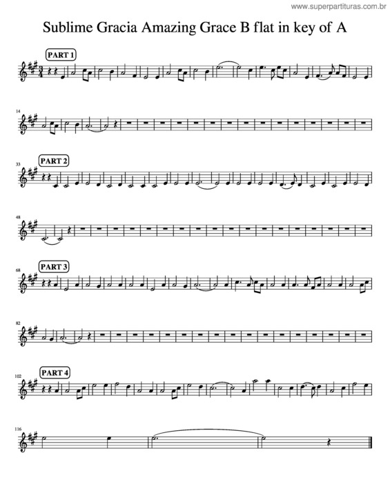 Partitura da música Sublime Gracia Amazing Grace B Flat In Key Of A