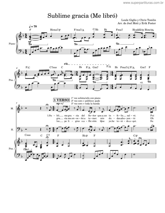Partitura da música Sublime Gracia/Me Libró
