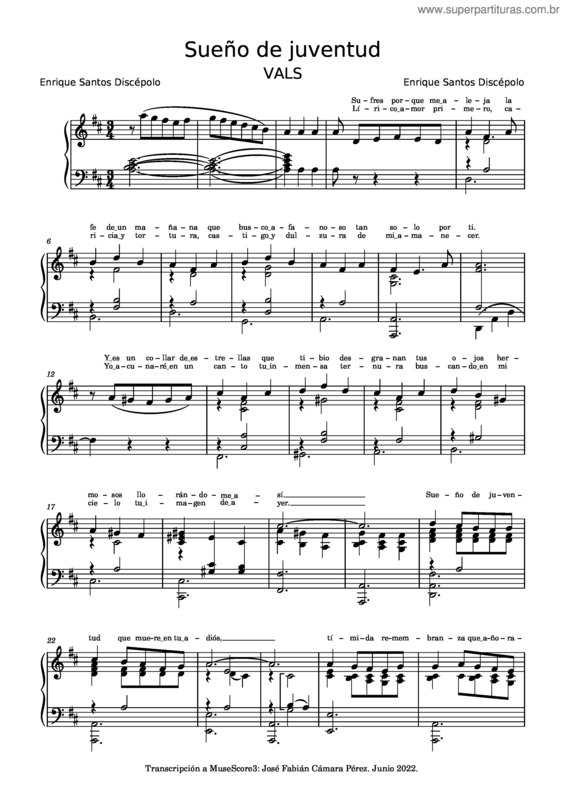 Partitura da música Sueño De Juventud – Enrique Santos Discépolo