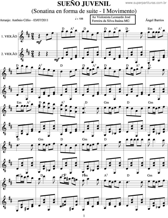 Partitura da música Sueño Juvenil