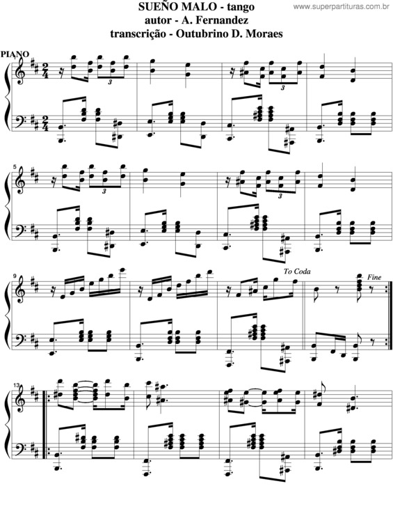 Partitura da música Sueño Malo