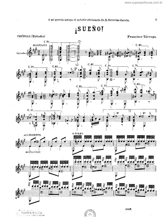 Partitura da música Sueño Trémolo