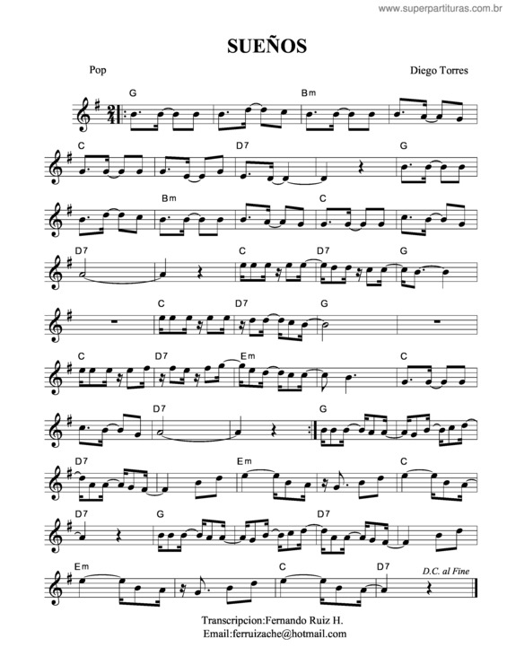 Partitura da música Sueños