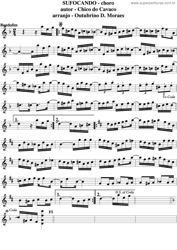 Partitura da música Sufocando