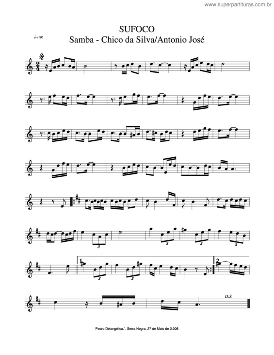 Partitura da música Sufoco