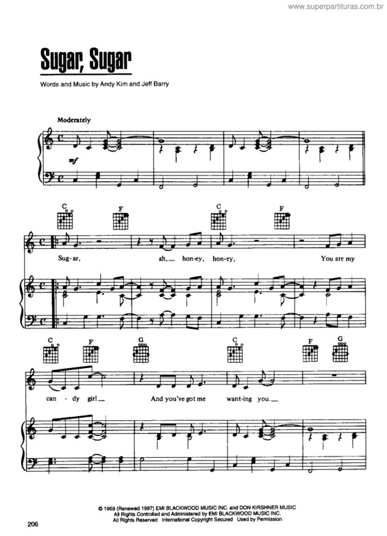 Partitura da música Sugar Sugar