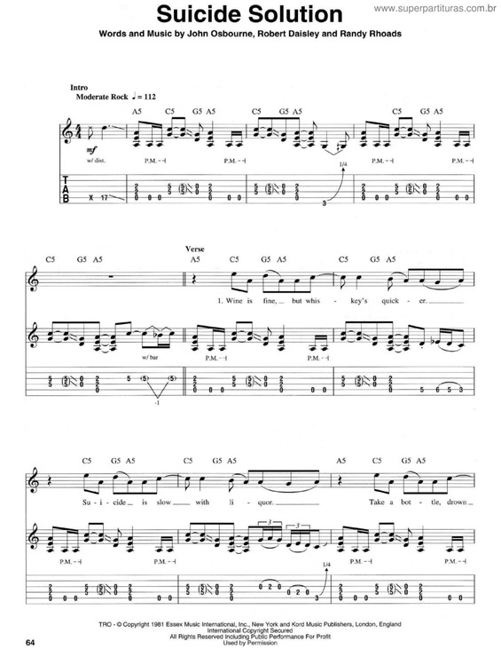 Partitura da música Suicide Solution