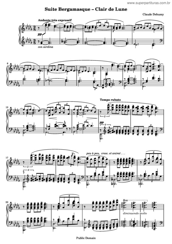 Partitura da música Suite Bergamasque