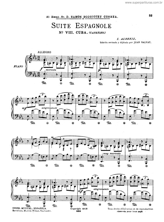 Partitura da música Suite Española, Cuba