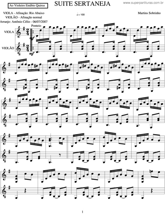 Partitura da música Suite Sertaneja