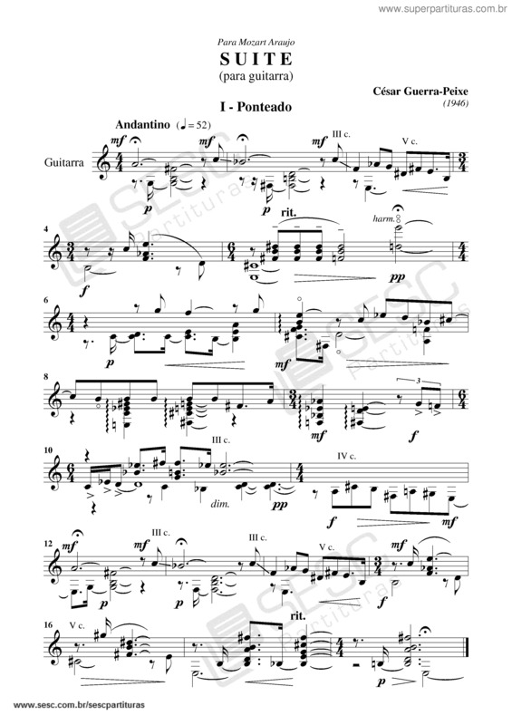 Partitura da música Suíte