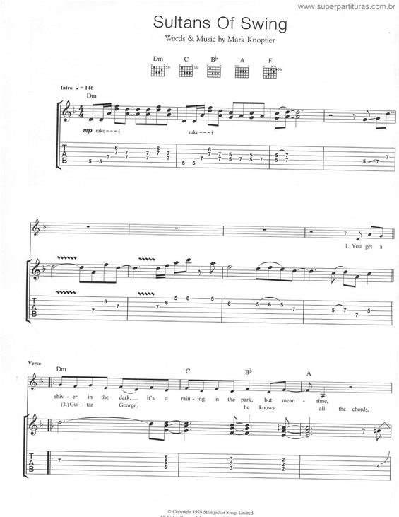 Partitura da música Sultans Of Swing v.3