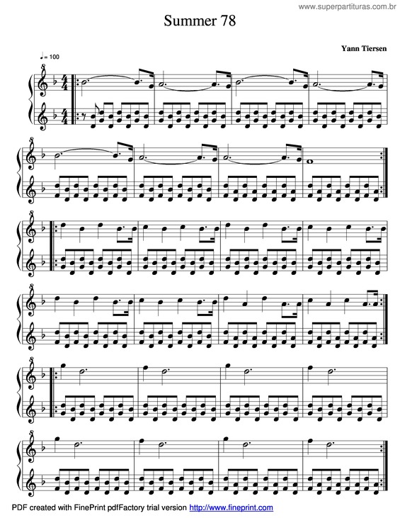 Partitura da música Summer `78 v.2