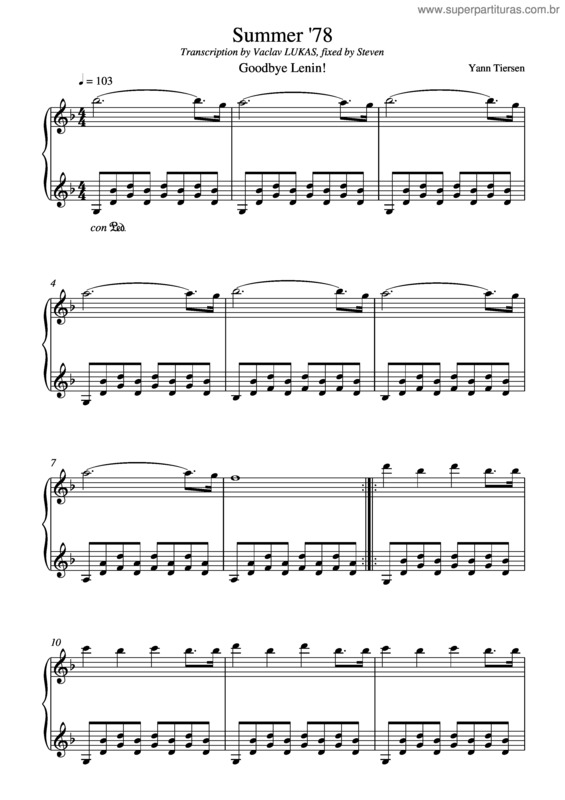 Partitura da música Summer `78