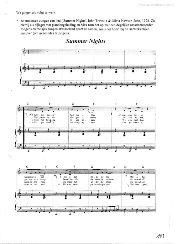 Partitura da música Summer Nights