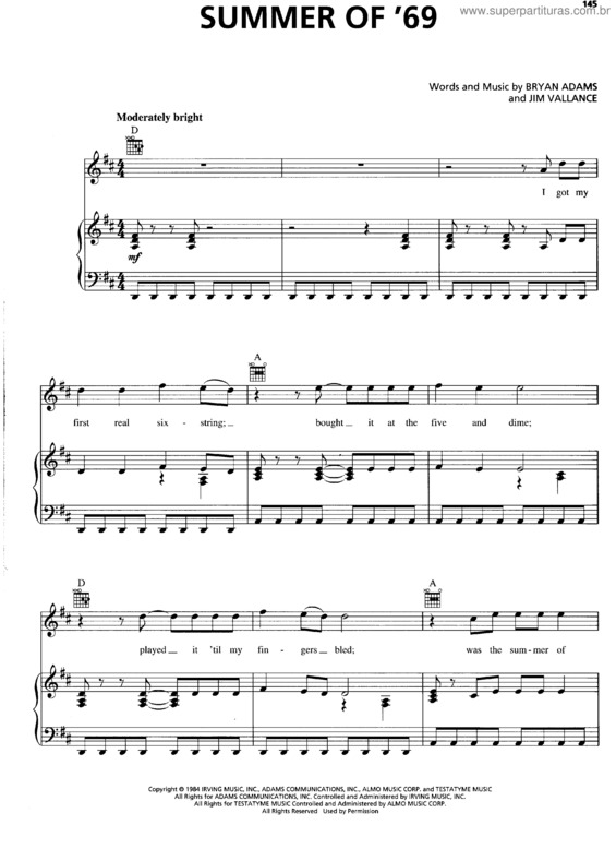 Partitura da música Summer Of `69 v.2