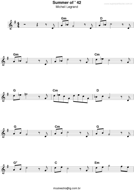 Partitura da música Summer Of 42