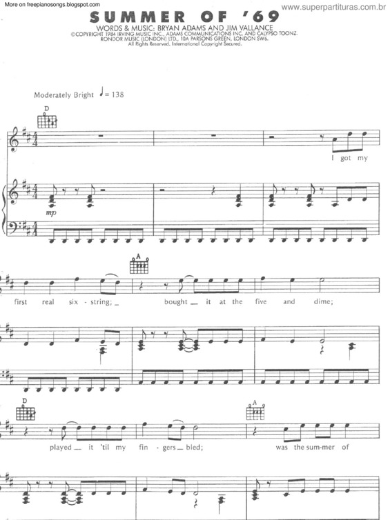 Partitura da música Summer Of 69