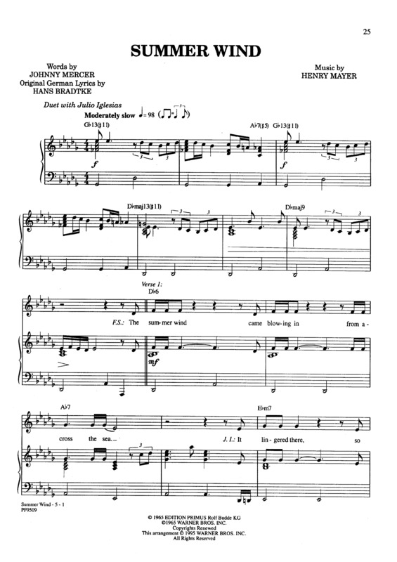 Partitura da música Summer Wind v.2