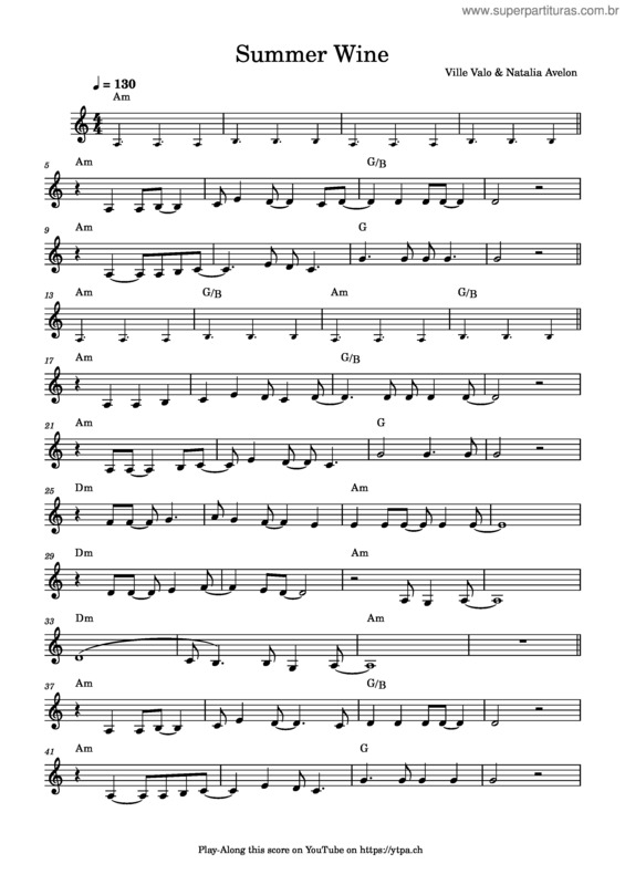 Partitura da música Summer Wine – Ville Valo & Natalia Avelon