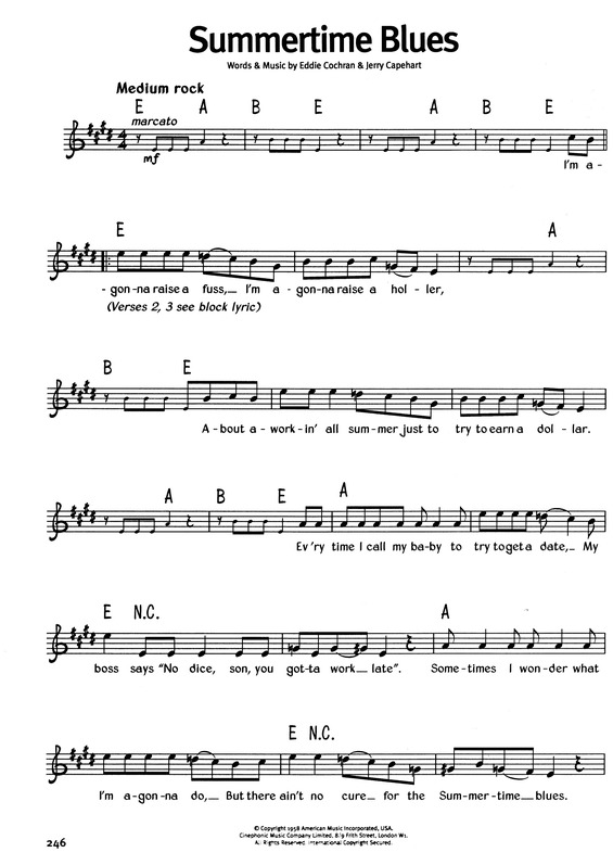 Partitura da música Summertime Blues