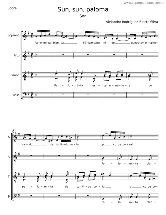 Partitura da música Sun, Sun, Paloma