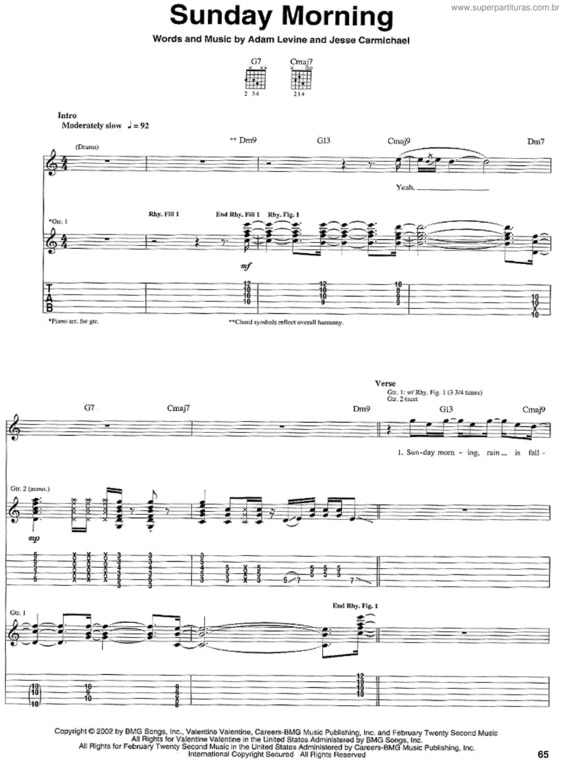 Partitura da música Sunday Morning v.2