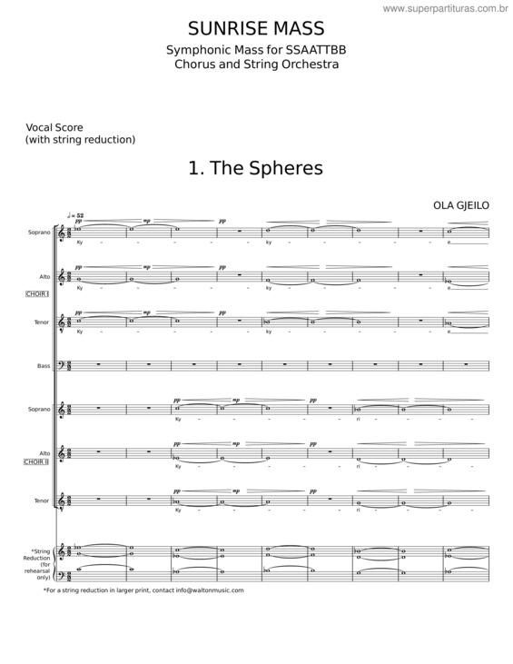 Partitura da música Sunrise Mass – Ola Gjeilo