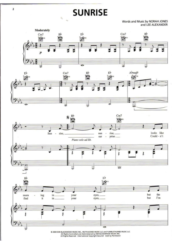 Partitura da música Sunrise v.2