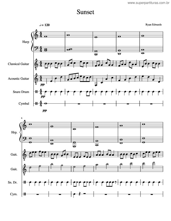 Partitura da música Sunset
