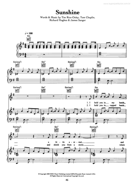 Partitura da música Sunshine